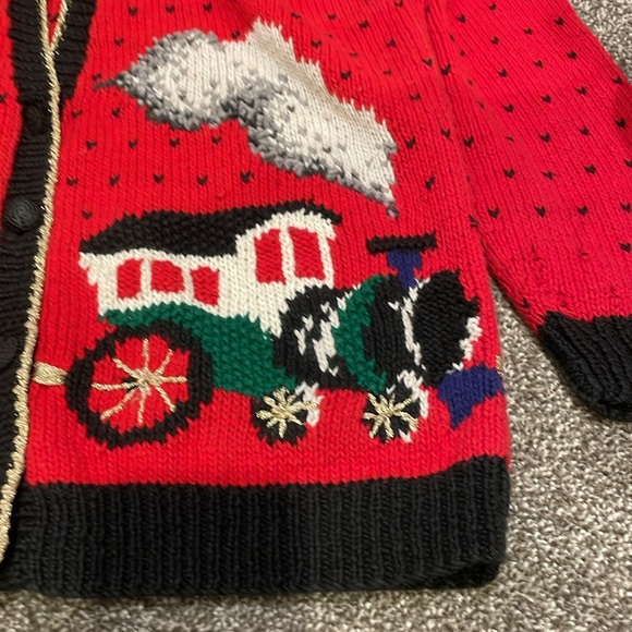 Christmas sweater vintage Talbots knitted by hand small v-neck train red - Picture 4 of 7